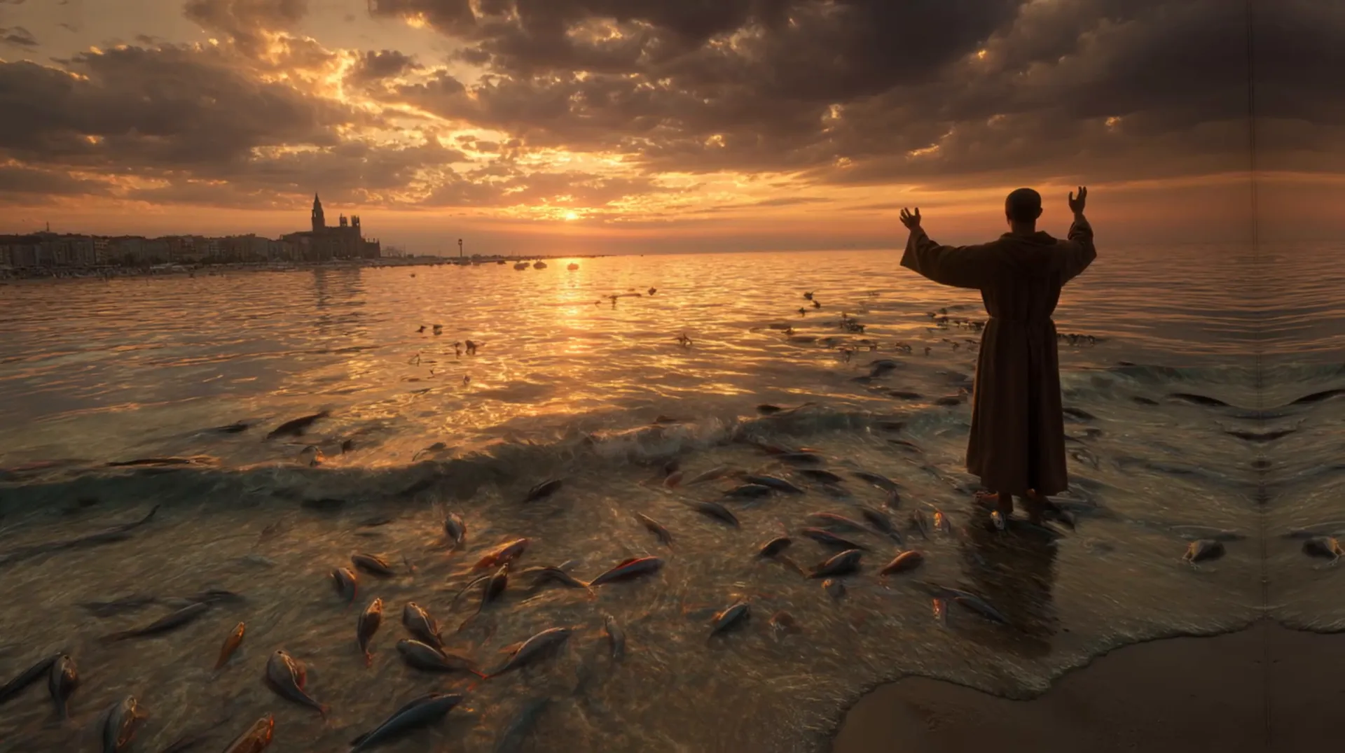 San Antonio predicando a los peces en el río Brenta