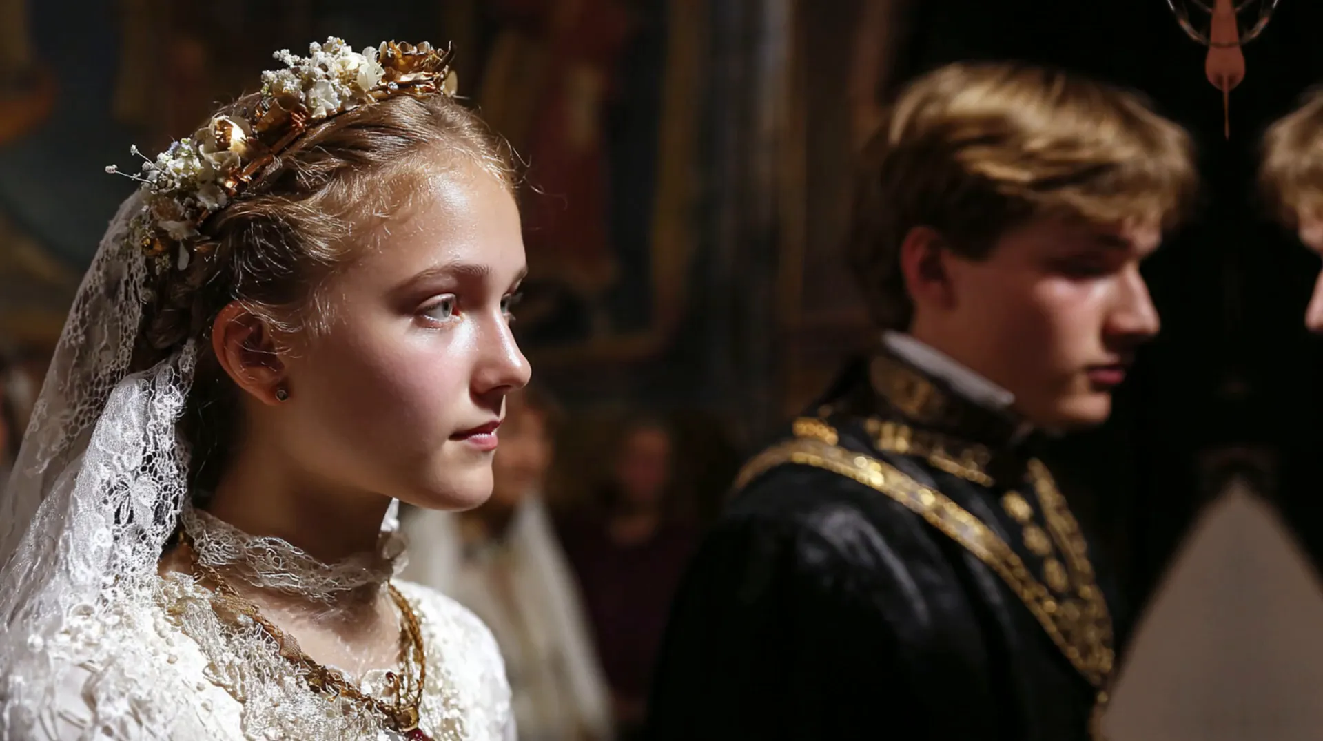 Santa Brígida y su esposo en oración familiar