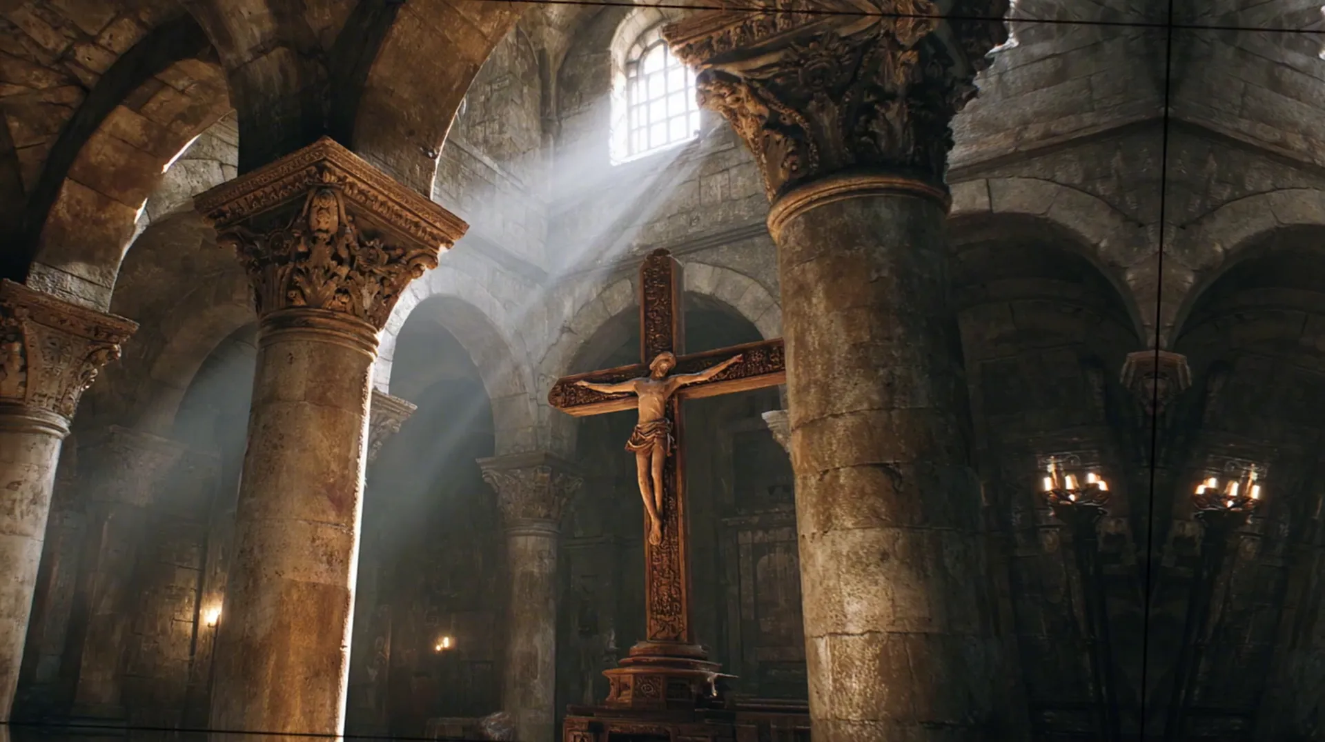 Bernardo contemplando el crucifijo en la iglesia de San Pablo