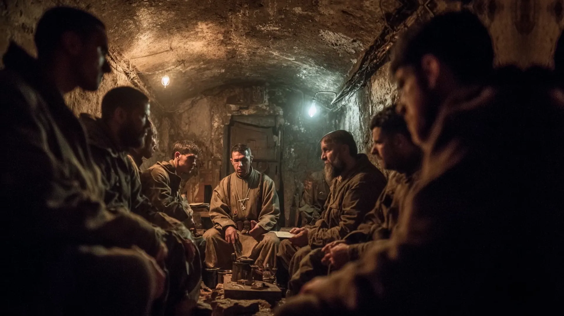 Interior del búnker de la muerte: momentos de oración y canto