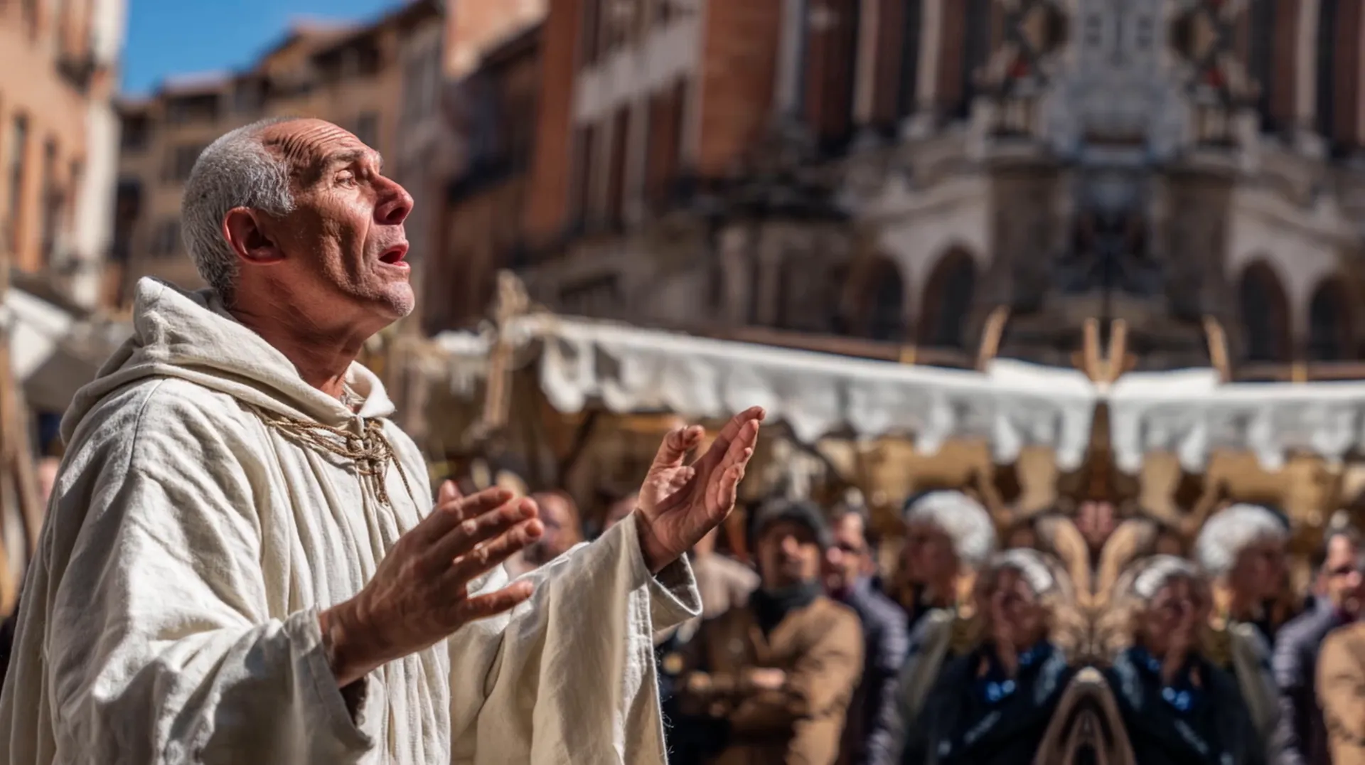 San Domingo predicando con el rosario en la mano