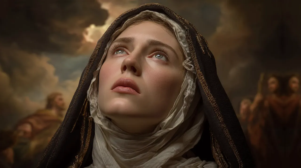 Retrato medieval de Hildegard de Bingen mostrando su autoridad espiritual