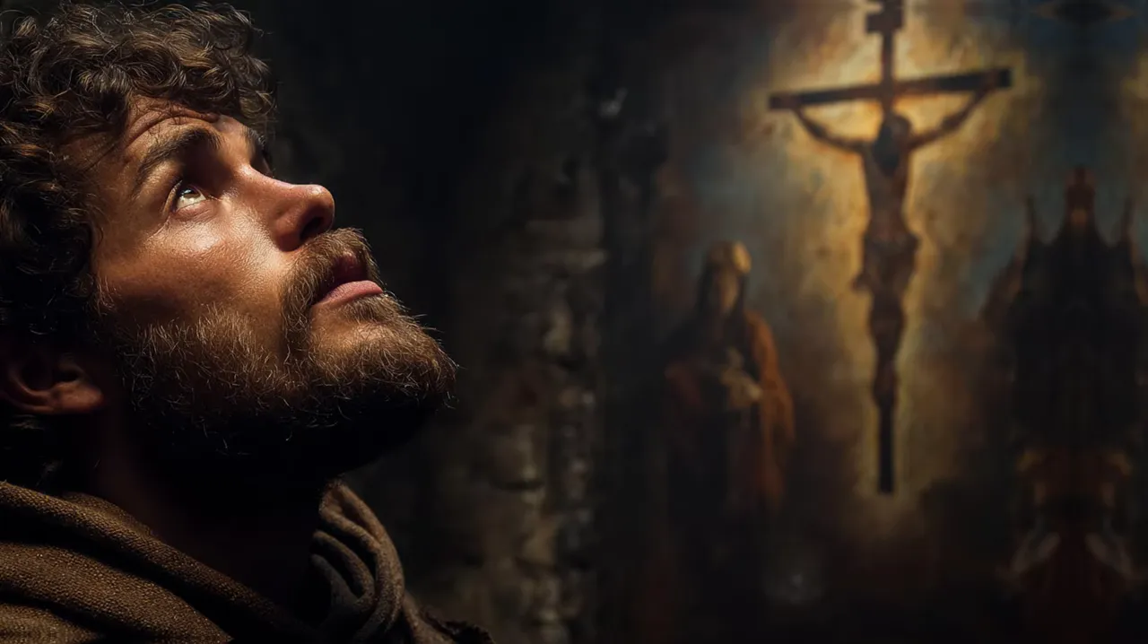 Francisco frente al crucifijo de San Damián, escuchando la voz