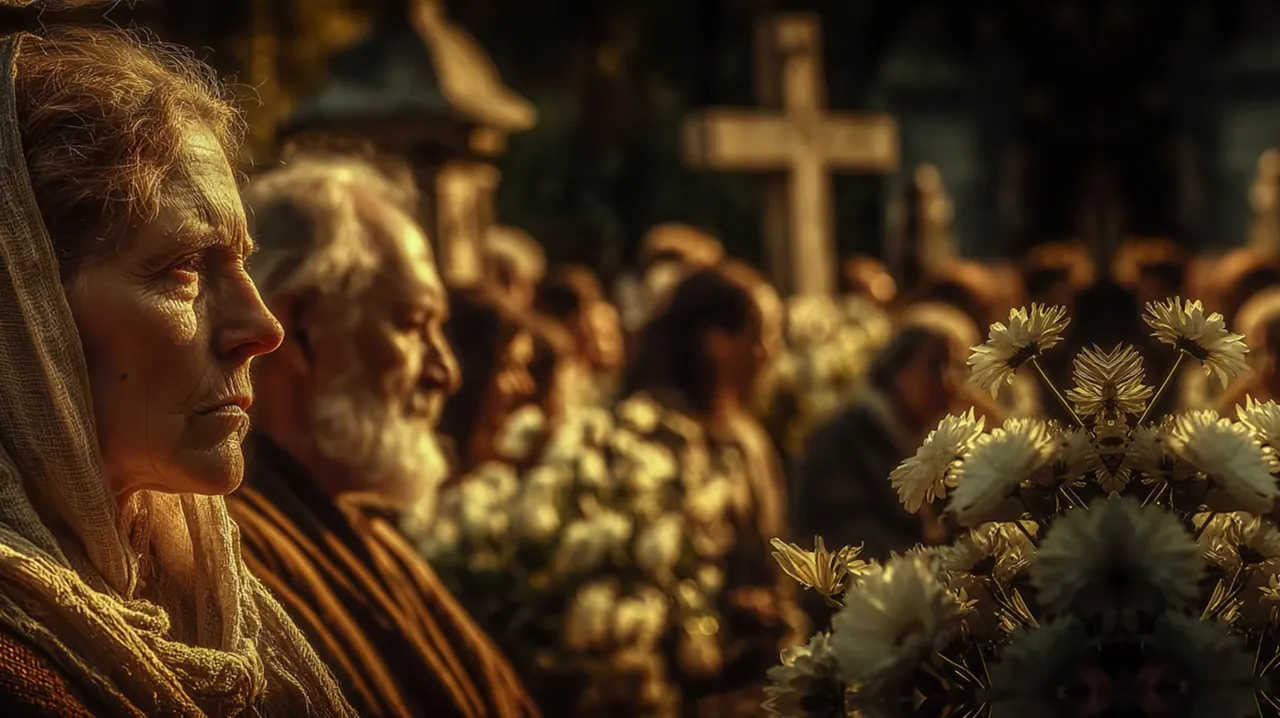 Fieles encendiendo velas y visitando el cementerio en All Souls Day