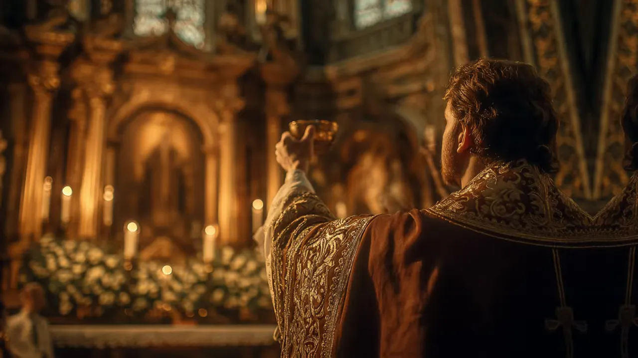Sacerdote celebrando la Santa Misa como ofrenda por las almas